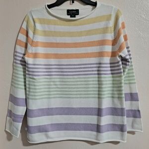 Lauren Ralph Pastel Striped Knit Sweater Rolled Edges